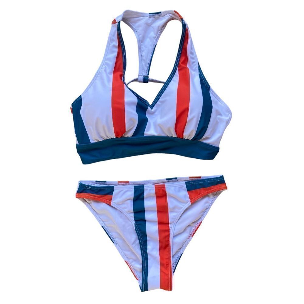 Multi Color Verticle Stripe V-Neck Longline Bikini Size Small